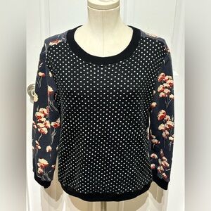 Tory Burch  Polka Dot and Floral    Pullover Cotton Sweater